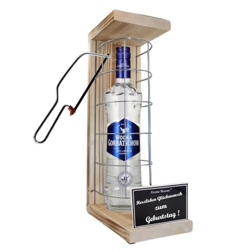 Wodka Gorbatschow Geschenk Geburtstag - Eiserne Reserve Gitterkäfig Text s/w Herzlichen Glückwunsch zum Geburtstag Vodka (1 x 0.70 l) von Genial-Anders