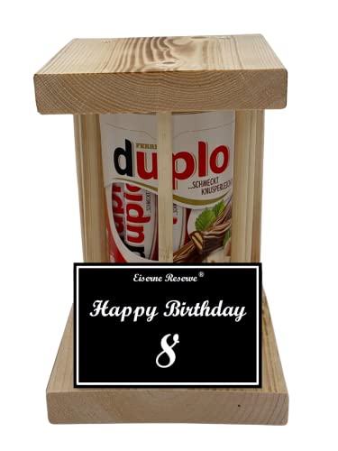 duplo Riegel - Notfall Reserve - Holzstäbe - (10 x 18,2 g) Happy Birthday 8 - Geschenk zum 8. Geburtstag von Genial-Anders