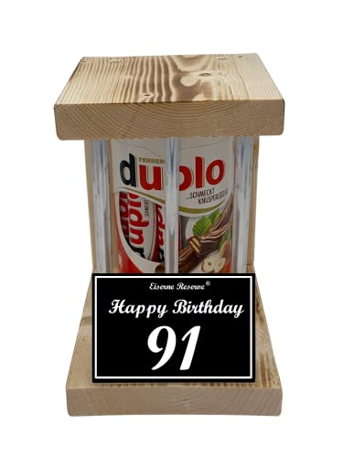 duplo Riegel - Notfall Reserve - Metallstäbe - Happy Birthday 91 Geburtstagsgeschenk - witziges Geschenk zum 91. Geburtstag für Männer und Frauen - Die süße lustige Geschenkidee aus Holz von Genial-Anders