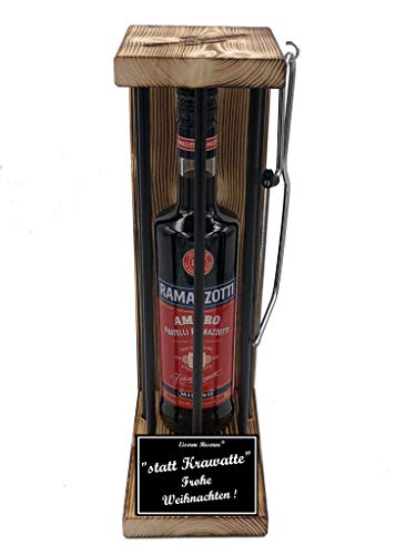 Weihnachten Geschenk für Männer Frauen Ramazzotti Eiserne Reserve Black Edition incl. Notsäge Text s/w Statt Krawatte Frohe Weihnachten Kräuterlikör (1 x 0.70 l) von Genial-Anders