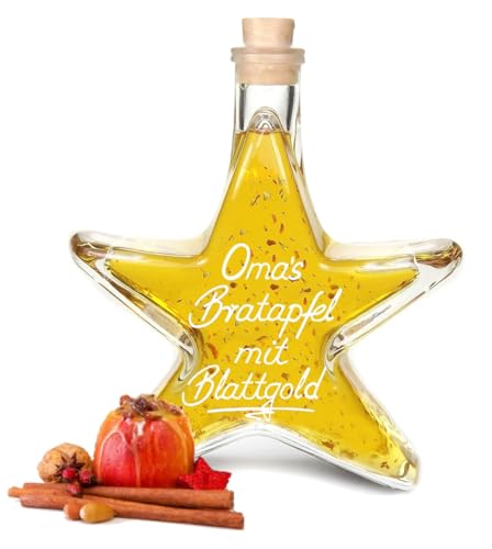 3x Oma's Bratapfel Likör mit 24 Karat Blattgold 0,2L Sternflasche 20% Vol Mengenrabatt von Geniess-Bar!