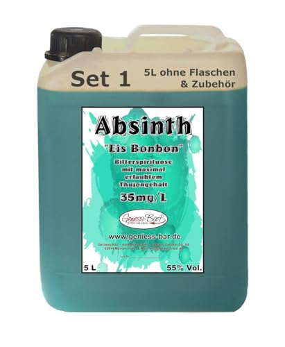 Absinth Arctic Blue 5L Eisbonbon Mit maximal erlaubten Thujon 35mg/L 55% Vol von Geniess-Bar!