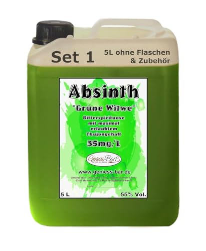 Absinth Die Grüne Witwe 5L Testurteil SEHR GUT(1,4) Mit maximal erlaubtem Thujon 35mg 55% Vol von Geniess-Bar!