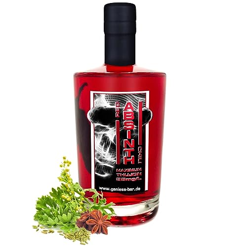 Absinth Red Chili 0,35L mit maximal erlaubtem Thujongehalt von 35 mg/L 55% Vol roter Absinthe Geschenkflasche von Geniess-Bar!