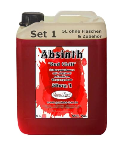 Absinth Red Chili 5L mit maximal erlaubtem Thujongehalt von 35 mg/L 55% Vol von Geniess-Bar!