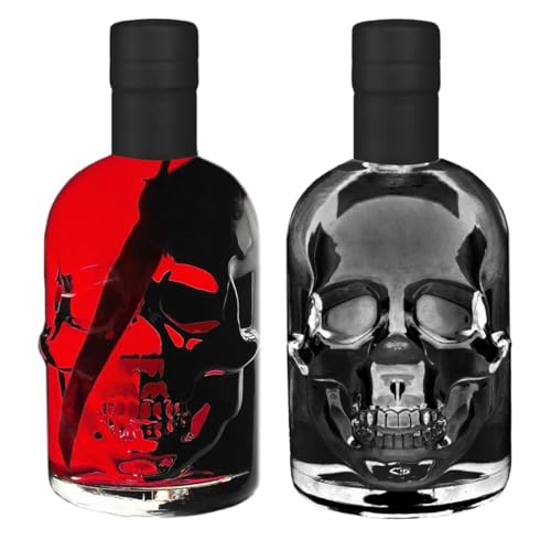 Absinth Skull Totenkopf Set Rot & Schwarz Mit max. erlaubtem Thujon 35mg/L 2x0,5L 55% Vol. 2x 500ml von Geniess-Bar!