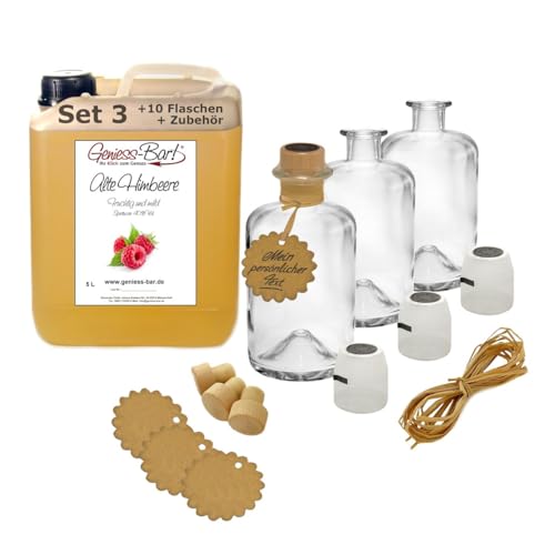 Alte Himbeere 5L inkl. 10 Flaschen, Korken, Kapseln, Bast & Anhänger 40% Vol. Schnaps Obstler Spirituose kein Brand von Geniess-Bar!