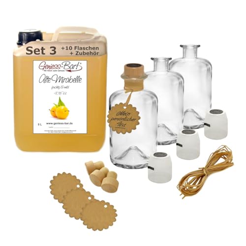 Alte Mirabelle 5L inkl. 10 Flaschen, Korken, Kapseln, Bast & Anhänger Obstler kein Brand 40% Vol von Geniess-Bar!