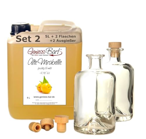 Alte Mirabelle 5L inkl. 2 Flaschen u. 2 Ausgießer intensiv fruchtig & sehr mild Schnaps Obstler kein Brand 40% Vol von Geniess-Bar!