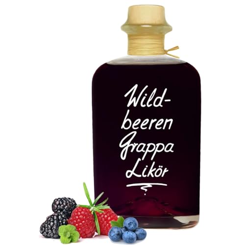 Aromatischer Wildbeeren Grappa Likör 0,5L beeindruckend opulent 20% Vol. in Apothekerflasche im Retro Look von Geniess-Bar!