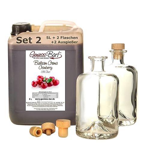 Balsamico Creme Cranberry 5L + 2 Flaschen & Ausgießer Mit original Crema di Aceto Balsamico di Modena IGP Set 2 von Geniess-Bar!