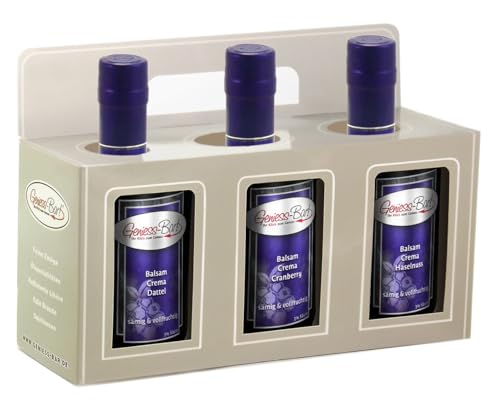 Balsamico Creme Geschenkbox 3x 0,35L Crema Dattel/Cranberry/Haselnuss in premium Qualität Balsamico Creme Geschenkbox 3x 0,35L Crema Dattel/Cranberry/Haselnuss in premium Qualität von Geniess-Bar!