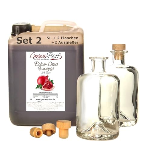 Geniess-Bar! Balsamico Creme Granatapfel (5 Liter + 2 Flaschen) - Premium Crema di Aceto Balsamico di Modena IGP mit 3% Säure von Geniess-Bar!