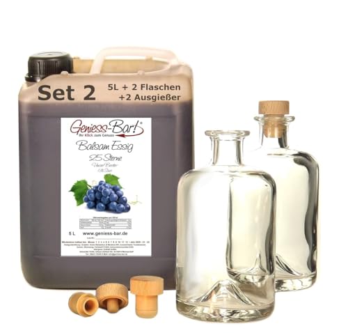 Aceto Balsamico Essig 25 Sterne 5L mit 2 Flaschen & Ausgießern - Balsamessig fast sirupartig konzentriert & sehr mild von Geniess-Bar!