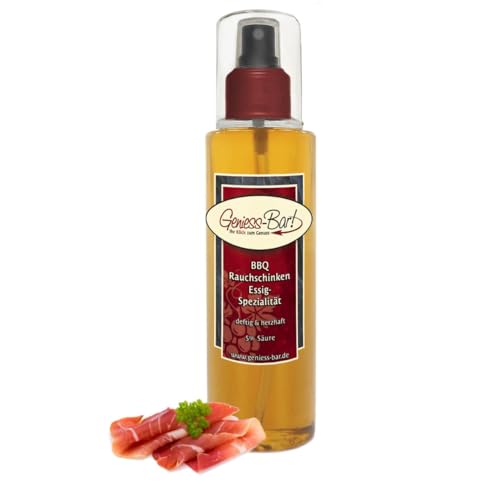 Barbecue BBQ Rauch Schinken Balsam Essig - Spezialität Sprühflasche 0,26L kräftig deftig & herzhaft 5% Säure Pumpspray von Geniess-Bar!