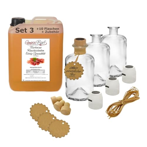 Barbecue BBQ Rauch Schinken Balsam Essig - Spezialität 5L plus 10 Flaschen & Zubehör kräftig deftig & herzhaft 5% Säure von Geniess-Bar!