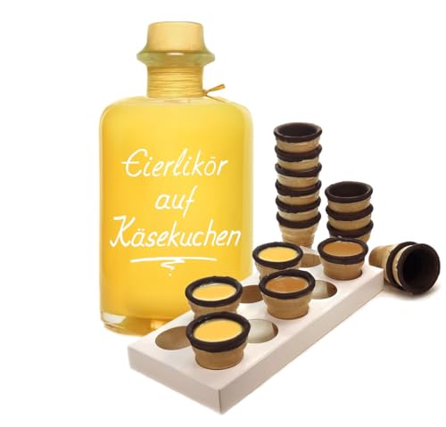 Eierlikör auf Käsekuchen 1L - schmeckt nach mehr! Sahnige Likör Spezialität mit 16 Waffelbechern & Becherhalter 20% Vol. Geschenkflasche von Geniess-Bar!