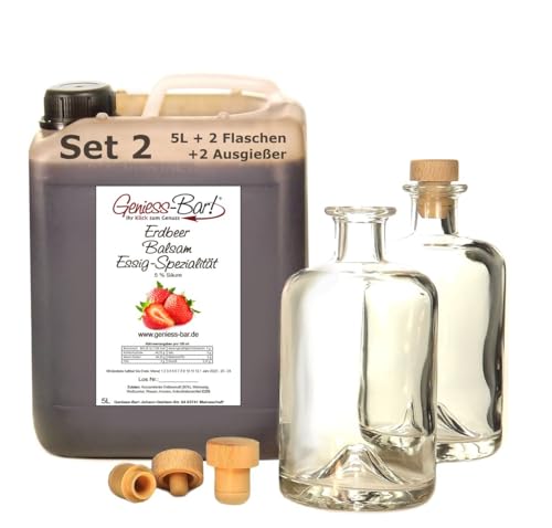 Erdbeer Balsam Essig - Spezialität 5L mit 2 Flaschen und Ausgießern 80% Fruchtsaft vollfruchtig aromatisch und sehr mild 5% Säure von Geniess-Bar!