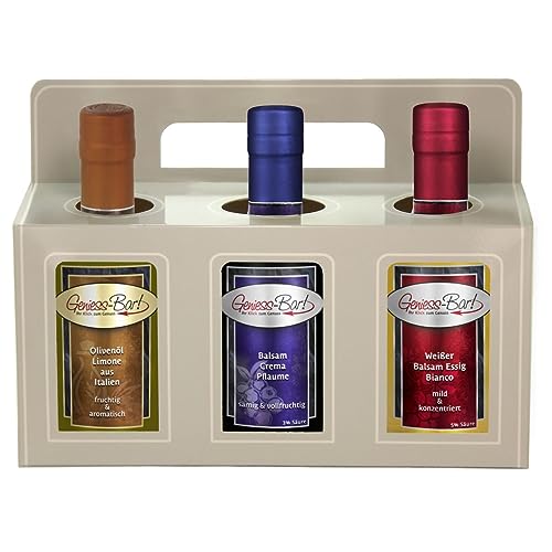 Geschenkbox 3x 0,5L Olivenöl Limone/Balsam Crema Pflaume/Balsam Essig Bianco in premium Qualität von Geniess-Bar!