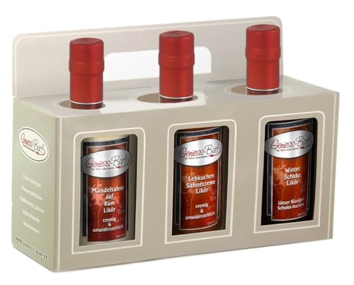 Geschenkbox 3x 0,5L Winterliköre Mandelsahne auf Rum, Lebkuchen, Winter Schokolade Likör Präsent von Geniess-Bar!