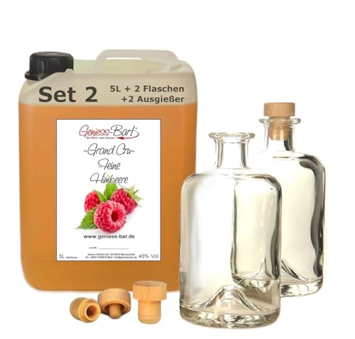 Grand Cru Feine Himbeere 5 L inkl. 2 Flaschen & 2 Ausgießer 40% Vol. Obstler Schnaps Edelspirituose Himbeerschnaps von Geniess-Bar!