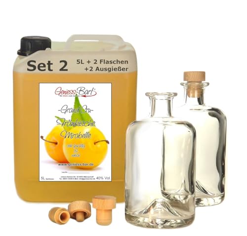 Grand Cru Fränkische Mirabelle 5L inkl. 2 Flaschen & 2 Ausgießer sehr fruchtig & weich 40% Vol. Mirabellenschnaps Obstler Spirituose von Geniess-Bar!