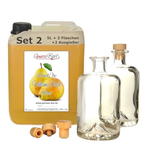 Grand Cru Williams Christ Birne 5L & 2 Flaschen & 2 Ausgiesser Edelspirituose 40% Vol. Schnaps Birnenschnaps Birnenspirituose von Geniess-Bar!