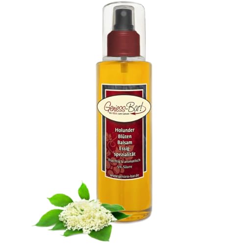 Holunderblüten Balsam Essig - Spezialität Sprühflasche 0,26L mit herrlicher Holundernote 5% Säure vegan Holunder Blüten Pumpspray von Geniess-Bar!