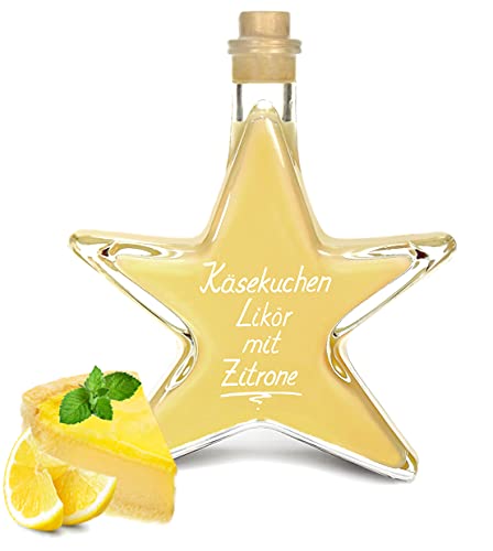 Käsekuchen Likör mit Zitrone 0,2L in Stern Flasche - Saulecker! Lemon Cheesecake Liqueur 16% Vol. Geschenk Geschenkflasche von Geniess-Bar!