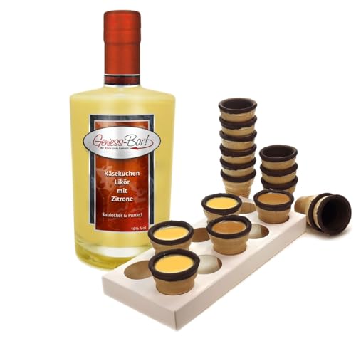 Käsekuchen Likör mit Zitrone 0,35L mit 8 Waffelbechern & Becherhalter - Saulecker! Lemon Cheesecake Liqueur 16% Vol. Käsekuchenlikör Geschenk von Geniess-Bar!