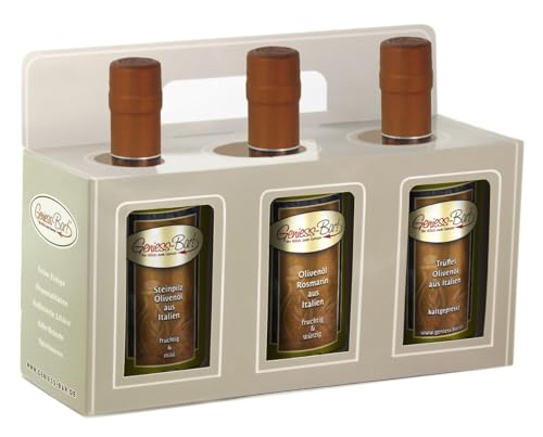 Olivenöl Geschenkbox 3x 0,35L in premium Qualität Steinpilz/Rosmarin/Trüffel extra vergine kaltgepresst von Geniess-Bar!