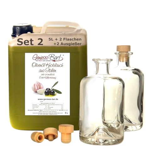 Olivenöl Knoblauch aus Italien 5L Kanister inkl. 2 Flaschen u. 2 Ausgießer extra vergine von Geniess-Bar!