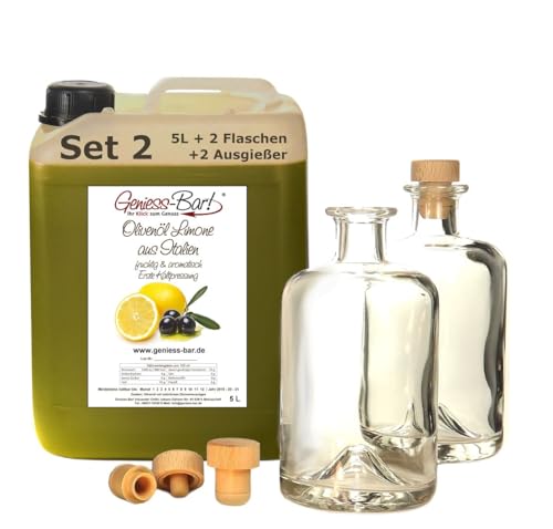 Olivenöl Limone Zitrone aus Italien 5L inkl. 2 Flaschen & Ausgießer extra vergine erste Kaltpressung von Geniess-Bar!