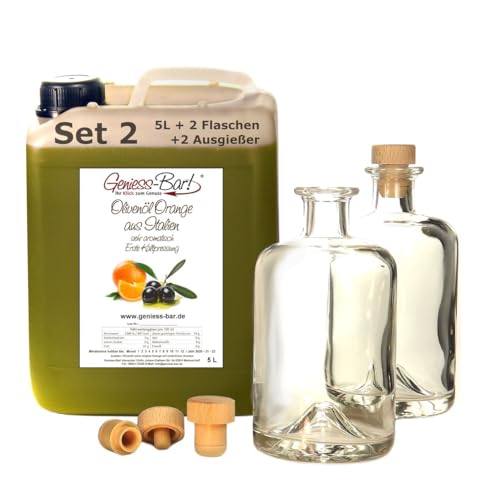 Olivenöl Orange 5L aus Italien inkl. 2 Flaschen u. 2 Ausgießer natürlich aromatisiert extra vergine von Geniess-Bar!