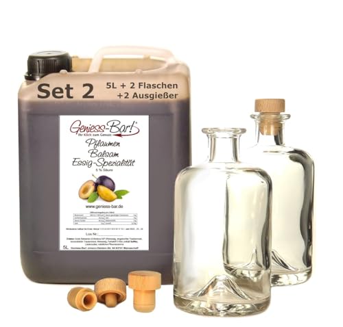 Pflaumen Balsam Essig - Spezialität 5L + 2 Flaschen u. Ausgießer mit einem milden Aceto Balsamico sehr aromatisch sämig u. konzentriert 5% Säure von Geniess-Bar!