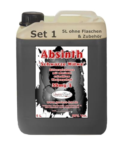 Schwarzer Absinth 5L Mit max. erlaubtem Thujon 35mg Absinth Schwarze Witwe 55% Vol Großgebinde von Geniess-Bar!