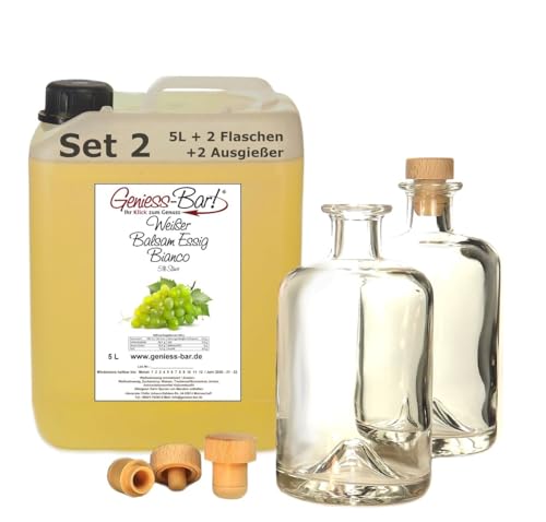 Weißer Balsam Essig Bianco 5L mit 2 Flaschen & Ausgießer - sehr mild & konzentriert 5% Säure von Geniess-Bar!