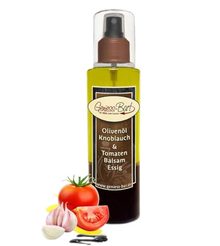 Sprühflasche Salatdressing 0,26L Olivenöl Knoblauch & Tomaten Balsam Essig - Spezialität in Premium Qualität für unterwegs/Büro/Camping von Geniess-Bar!