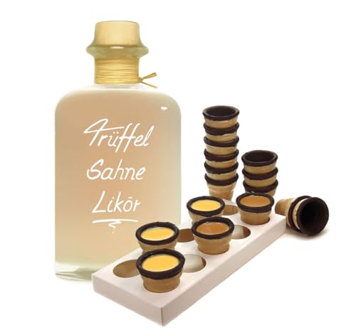 Trüffel Sahne Likör 0,5L mit 8 Waffelbechern & Becherhalter 18% Vol Tolles Geschenk Trüffellikör Sahnelikör von Geniess-Bar!