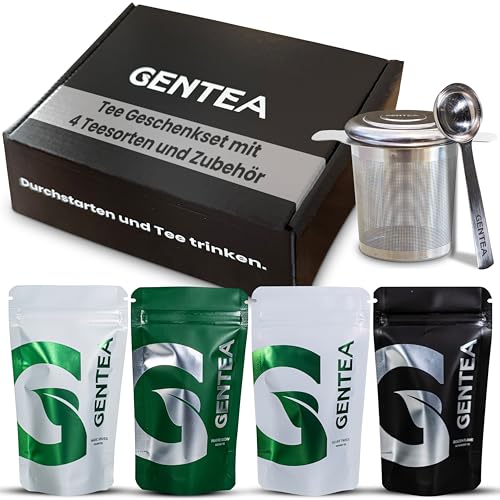 Gentea® Tee Geschenkset | Tee Set Geschenk mit 4 Sorten loser Tee Grün, Schwarz, Weiß, Oolong | Einsteigerset inkl. Teesieb & Dosierlöffel | perfektes Teegeschenk für Einsteiger und Genießer Gentea® Tee Geschenkset | Tee Set Geschenk mit 4 Sorten loser Tee Grün, Schwarz, Weiß, Oolong | Einsteigerset inkl. Teesieb & Dosierlöffel | perfektes Teegeschenk für Einsteiger und Genießer von Gentea