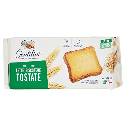 3x Gentilini Fette Biscottate Tostate dicke geröstete Zwieback Brot Backwaren mit weniger Zucker 100% Italienisches Produkt 175g von Gentilini