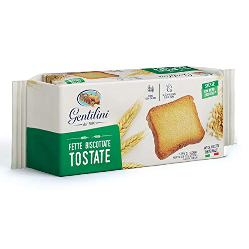 Gentilini Fette Biscottate Tostate dicke geröstete Zwieback Brot Backwaren mit weniger Zucker 100% Italienisches Produkt 175g von Gentilini
