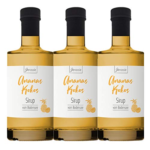 BIO Ananas-Kokos-Sirup 3x 350ml - Genüssle Ananas Kokos Sirup vom Bodensee - Ananassirup aus rein natürlichen Zutaten und ohne Zusatzstoffe von Genüssle