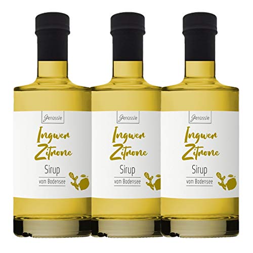 Ingwer-Zitronen-Sirup 3x 350ml - Genüssle Ingwer Zitronen Sirup vom Bodensee - Ingwersirup aus rein natürlichen Zutaten und ohne Zusatzstoffe von Genüssle