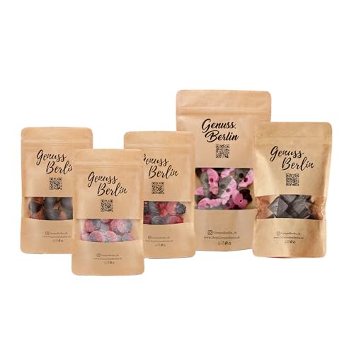 Genuss Berlin – Süße Lakritz Orchester – 5 Sorten Lakritze Mischung – Toffee, Himbeere, Karamell & Saure Taler – Geschenkset für Genießer – Perfekt zum Teilen & Naschen – 1kg Süßigkeiten von Genuss Berlin
