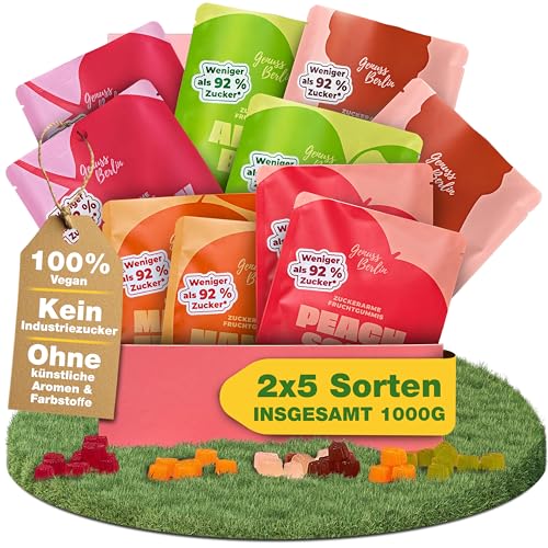 Genuss Berlin – Low Carb Fruchtgummi Set – 10 Tüten je 100g – 92 % weniger Zucker – Ohne Süßstoffe & künstliche Zusätze – Gesunde Süßigkeiten & Weingummi – Keto, vegan & low calorie – Kalorienarm Genuss Berlin – Low Carb Fruchtgummi Set – 10 Tüten je 100g – 92 % weniger Zucker – Ohne Süßstoffe & künstliche Zusätze – Gesunde Süßigkeiten & Weingummi – Keto, vegan & low calorie – Kalorienarm von Genuss Berlin