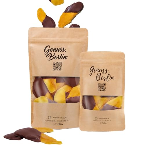Genuss Berlin – Mango mit Schokoglasur – 1000g – Getrocknete-Mango mit Schokolade – Fruchtiger Snack – Geschenkidee – Edle Süßigkeit – Knabberartikel – Gefriergetrocknete-Mango von Genuss Berlin