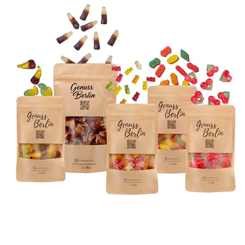 Genuss Berlin – Fruchtgummi-Bündel ohne Zucker – Zuckerfreie Süßigkeiten – Weingummi & Fruchtgummi für Kinder & Erwachsene - free sugar Gummibärchen – Gesunde Snacks – zero sugar – ohne Glas von Genuss Berlin