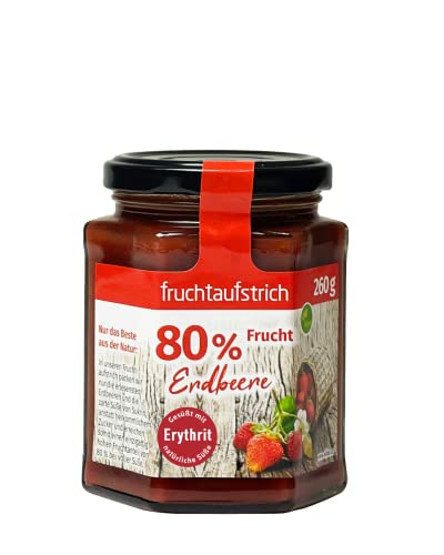 Fruchtaufstrich Erdbeere ohne Zuckerzusatz mind. 80% Fruchtanteil gesüßt mit Erythrit und Stevia (260g) (1 x Erdbeere) von Genuss ohne Reue