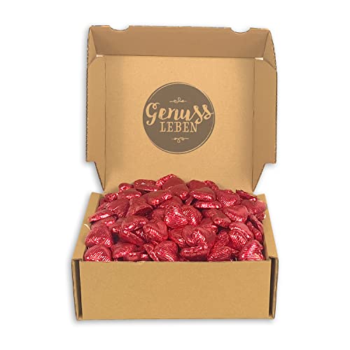 Genussleben Box mit Herz Schokolade Vollmilch Schokoladenherzen Geschenkidee mit 800g Süßigkeiten Pralinen einzeln verpackt, Herzen, ideal zum Muttertag von Genussleben